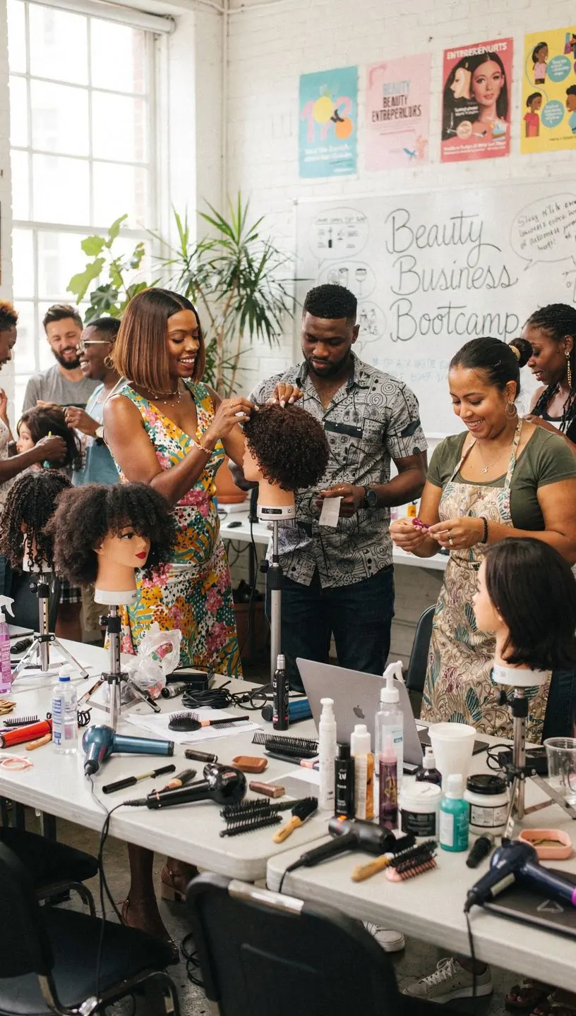 Uczestnicy programu inkubatora podczas praktycznych zajęć z obsługi klienta i technik sprzedaży w branży kosmetycznej.