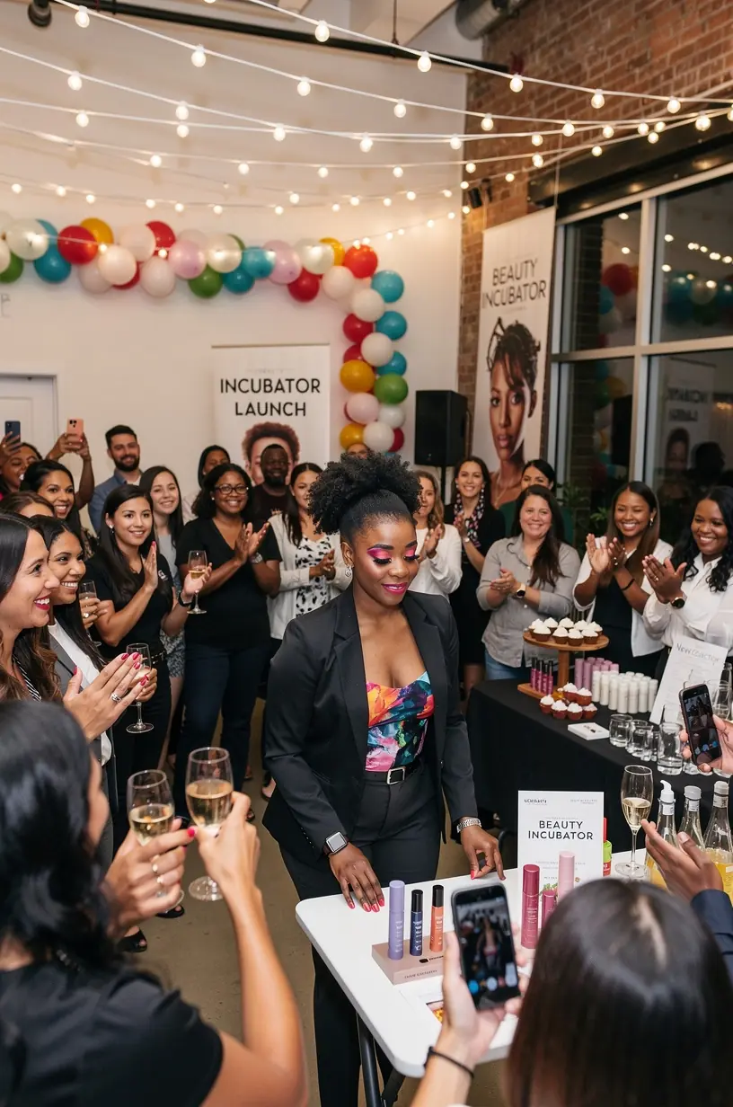 Mentor prowadzący warsztat dla początkujących przedsiębiorców z branży beauty w przestrzeni coworkingowej.